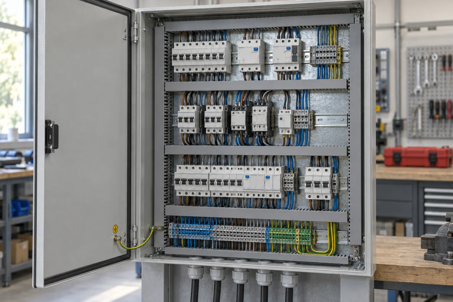 Koncepcyjna ilustracja prefabrykowanej rozdzielnicy elektrycznej
